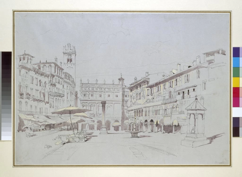 Studio per il dettaglio di Piazza delle Erbe, Verona, 1841 - Ashmolean Museum, University of Oxford